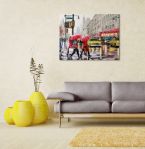 Canvas przedstawiający ulice Nowego Jorku powieszony nad szarą kanapą w salonie