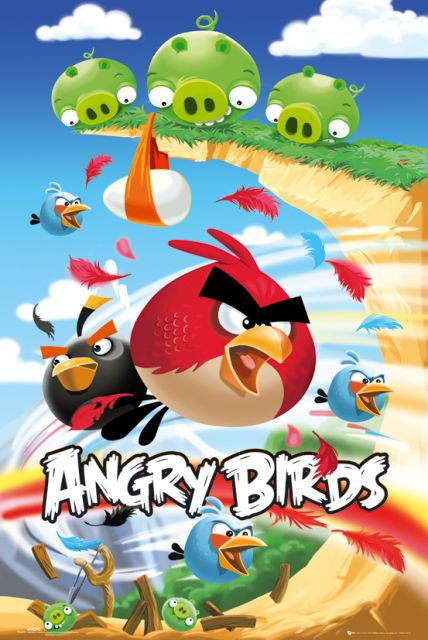 Plakat z gry Angry Birds przedstawiający postacie z gry w akcji