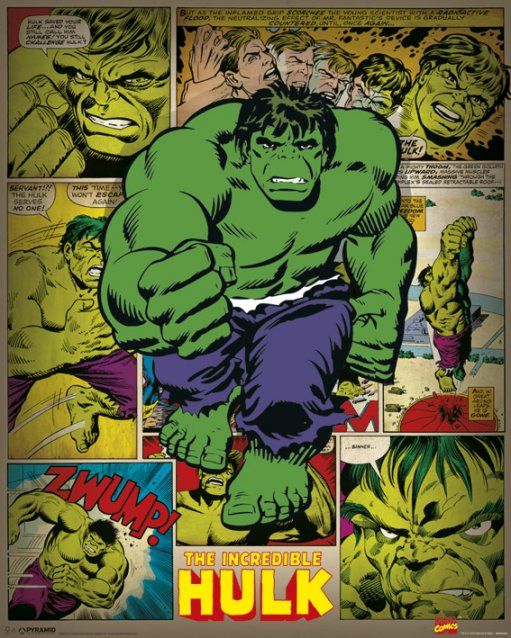 Plakat ''Incredible Hulk'' w stylu retro z komiksu Marvel'a