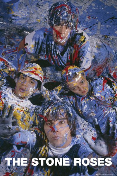 Plakat przedstawiający zespół muzyków The Stone Roses