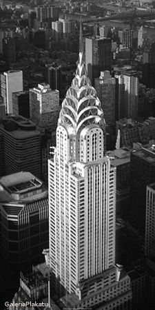 czarno-biała reprodukcja z widokiem z lotu ptaka na Chrysler Building