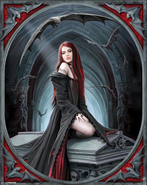 Mały plakat nietoperze i kobieta wampir w krypcie