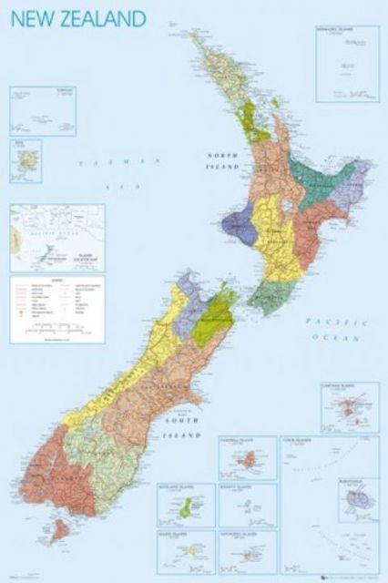 Mapa na ścianę Nowej Zelandii w formie plakatu
