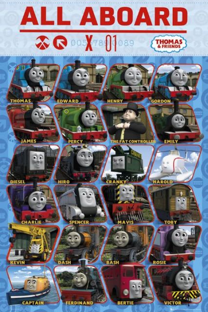 bajkowy plakat z lokomotywami z serialu animowanego Tomek i przyjaciele