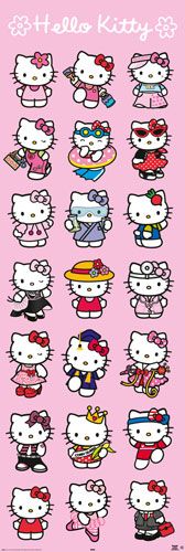 różowy plakat na ścianę z postaciami z bajki Hello Kitty
