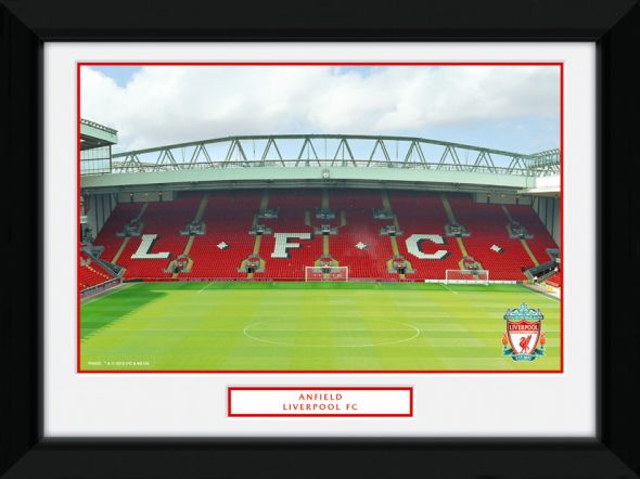 Obraz w czarnej ramie z stadionem klubu piłkarskiego Liverpool Anfield