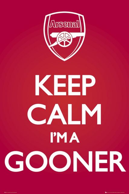Plakat Keep calm i'am gooner dla fanów klubu Arsenal Londyn z godłem drużyny