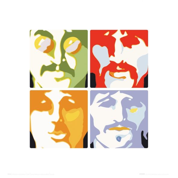Reprodukcja popart przedstawiająca członków bandu The Beatles