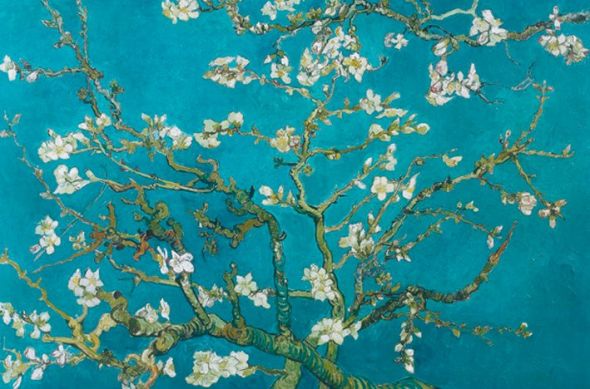 Plakat przedstawiający migdałowy kwiat autorstwa wielkiego malarza Van Gogh'a