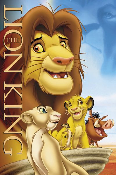 plakat bajkowy z filmu król lew (Lion King) Simonem, Timonem, Mufasą i Pumbą