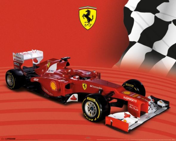 plakat z czerwonym bolidem Ferrari F1 z sezonu 2012