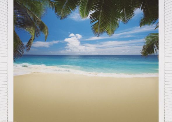 Malediwy, widok z okna na plażę i ocen