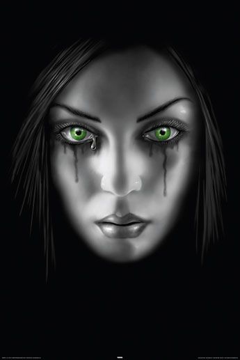 Kobieta ze łzami w zielonych oczach plakat na ścianę