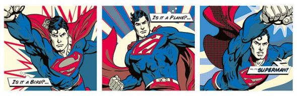 plakat ''Is it a bird? is it a plane? Superman!'' z komiksowymi rysunkami supermana