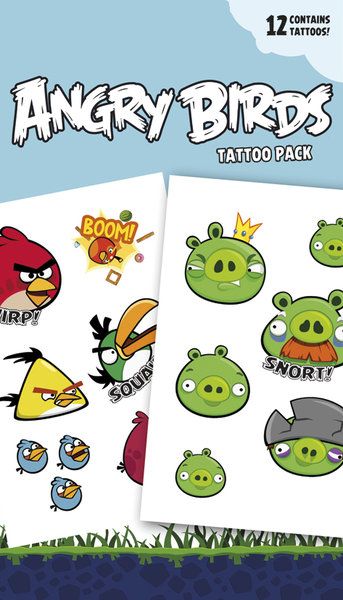 Zestaw dwóch arkuszy ze zmywalnymi tatuażami z gry Angry Birds