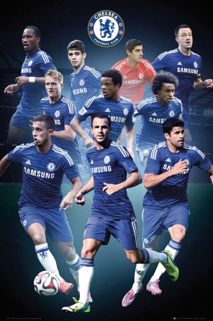 plakat z zawodnikami londyńskiego klubu Chelsea na sezon 2014/15
