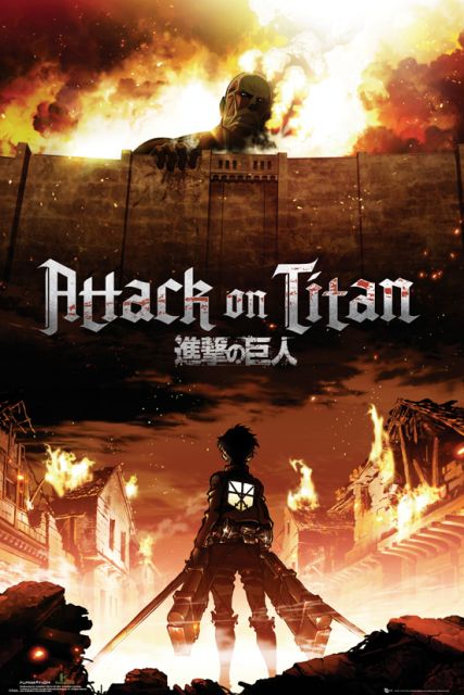 Plakat na ścianę dla fana serialu Attack On Titan - Atak tytanów przedstawiający bohaterów w ogniu