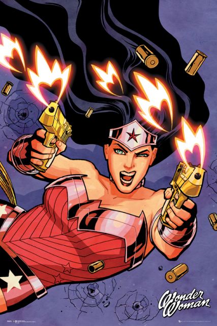 plakat z Wonder Woman podczas strzelaniny