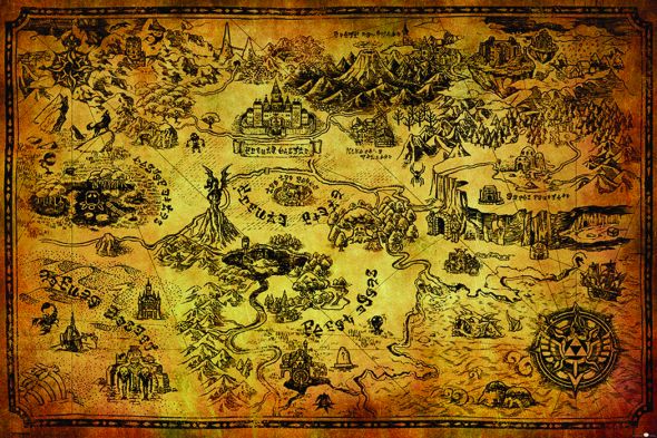 Plakat z mapą krainy z gry The Legend Of Zelda (Hyrule Map)