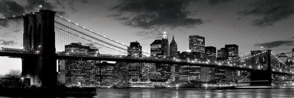 plakat o wymiarach 91,5x30,5 cm z nocną panoramą Nowego Jorku z Brooklyn Bridge