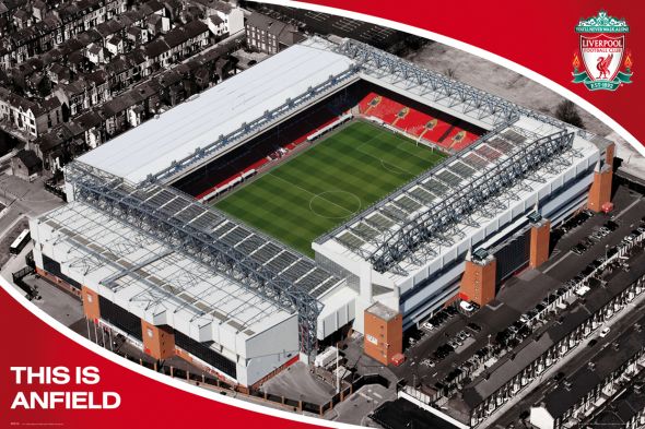 plakat stadionu zespołu piłkarskiego FC Liverpool (Anfield)