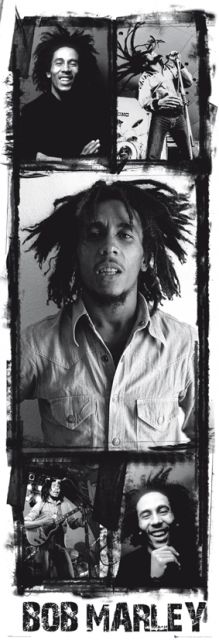 czarno-biały plakat o wymiarach 53x158 cm przedstawiający kilka zdjęć z Bobem Marleyem