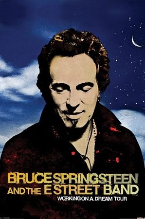 plakat z potretem Bruce'a Springsteena na niebieskim tle