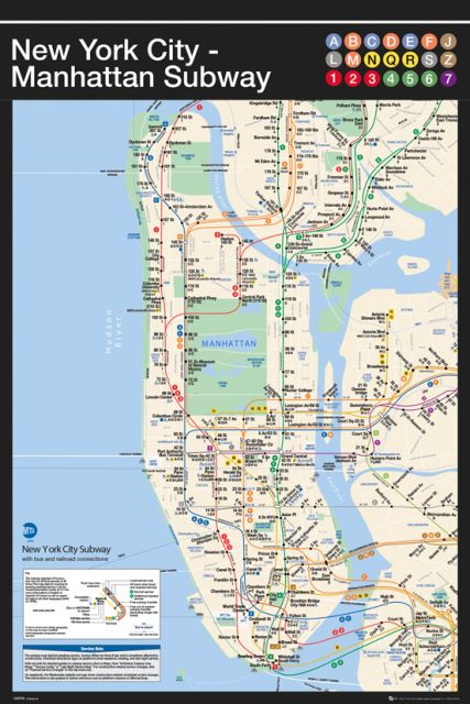 plakat na ścianę Mapa metra na Manhattanie New York