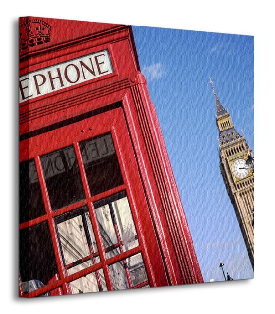 perspektywa obrazu na płótnie z Big Benem i czerwoną budką telefoniczną