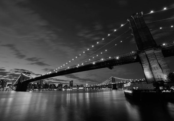 czarno-biała fototapeta z brooklyn bridge nocą