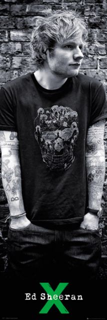 Ed Sheeran z tatuażami, czarno-biały plakat