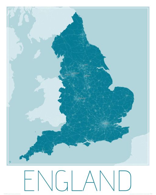 mapa na ścianę zatytułowana England, blue