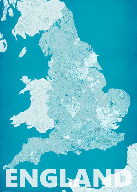 nowoczesna mapa ścienna o wymiarach 50x70 cm zatytułowana England, modern blue