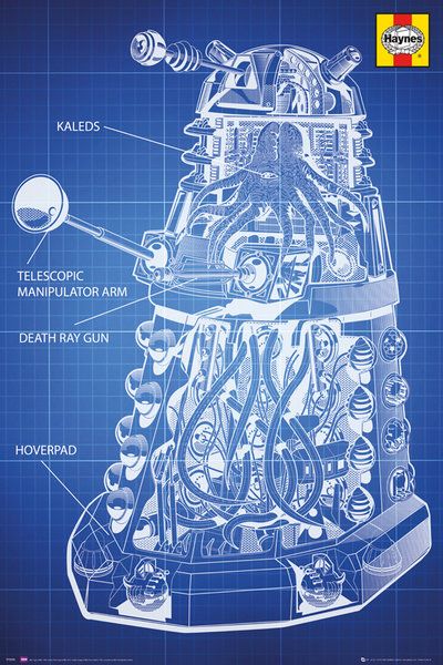 plakat przedstawiający plany budowy pojazdu daleków z serialu doctor who