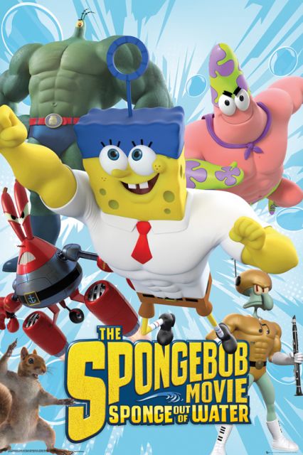 plakat z filmu animowanego The SpongeBob movie Sponge out of water. Kanciastoporty