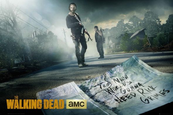 Poster z serialu The Walking Dead na którym jest kartka papieru Rick i Daryl