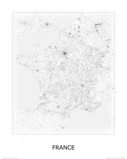 mapa na ścianę zatytułowana France, black&white