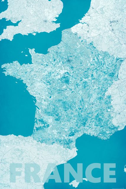 nowoczesna mapa ścienna o wymiarach 61x91,5 cm zatytułowana France, modern blue