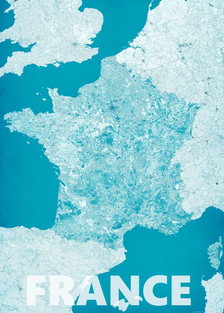 nowoczesna mapa ścienna o wymiarach 50x70 cm zatytułowana France, modern blue