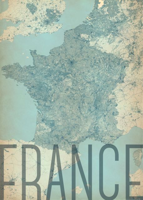 artystyczna mapa ścienna o wymiarach 50x70 cm zatytułowana France, vintage