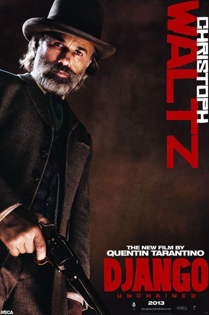plakat reklamujący dramat amerykański - western w reżyserii Quentina Tarantino o łowcy głów doktorze Kingu Schultzu - Django Unchained