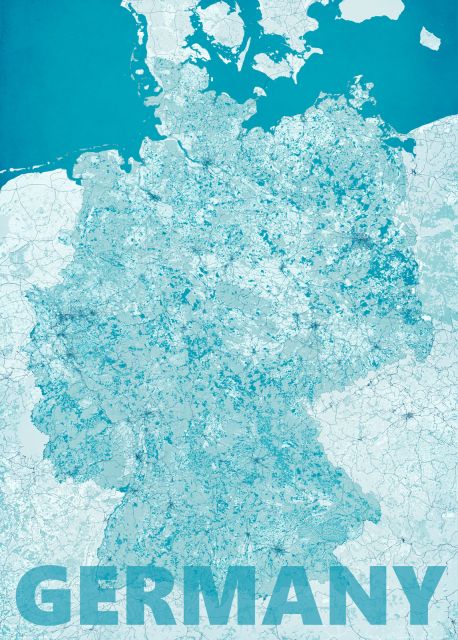 nowoczesna mapa ścienna o wymiarach 50x70 cm zatytułowana Germany, modern blue
