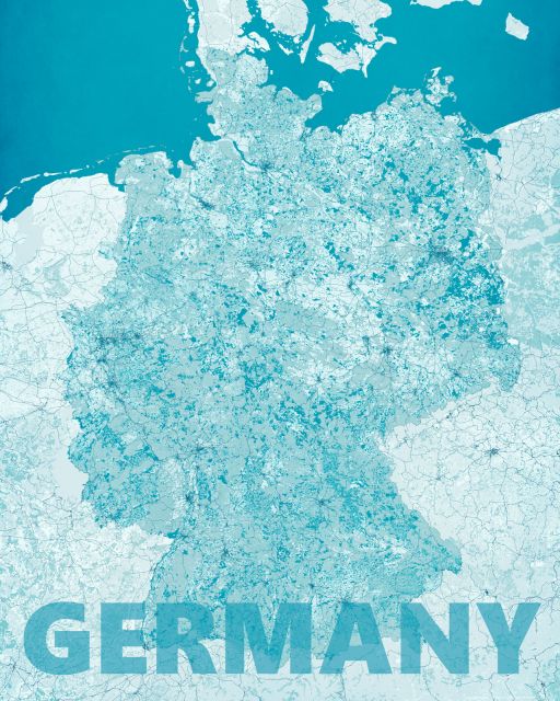 artystyczna mapa ścienna zatytułowana Germany, modern blue