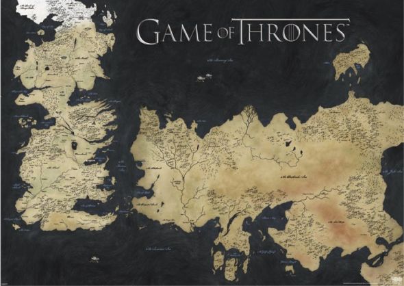 duża mapa Westeros i Essos z serialu gra o tron