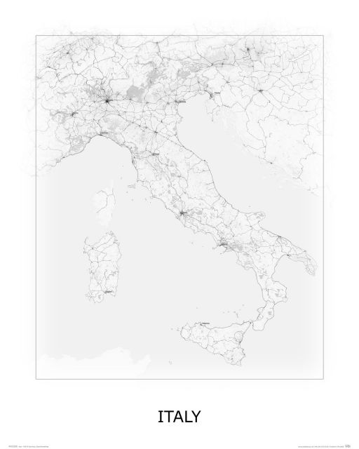 mapa na ścianę zatytułowana Italy, black&white