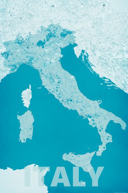 nowoczesna mapa ścienna o wymiarach 61x91,5 cm zatytułowana Italy, modern blue
