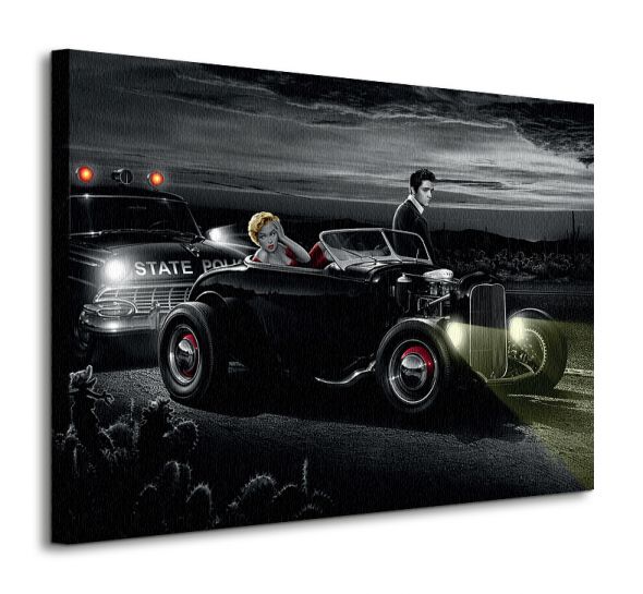 Obraz na płótnie przedstawia dwa czarne auta w nocy