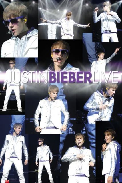Zdjęcia Justina Biebera z występów na żywo na plakacie