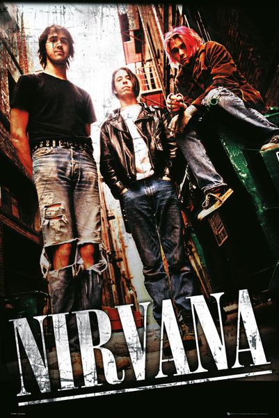 plakat z członkami zespołu Nirvana z Kurtem Cobainem