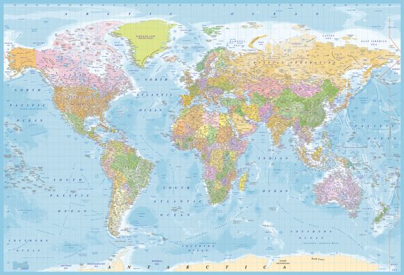 Fototapeta przedstawia mapę polityczną świata